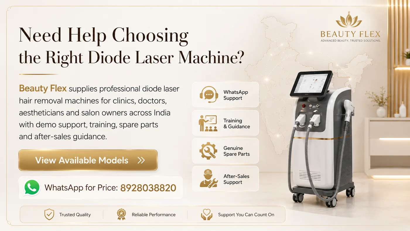 Beauty Flex diode laser machine support, training and spare parts across India