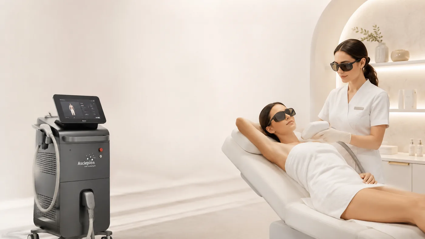 Diode laser hair removal treatment in a professional clinic